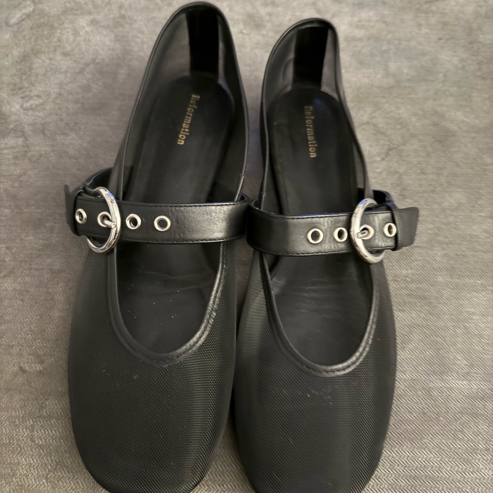 Reformation Black Mesh Mary Jane Flats with Strap